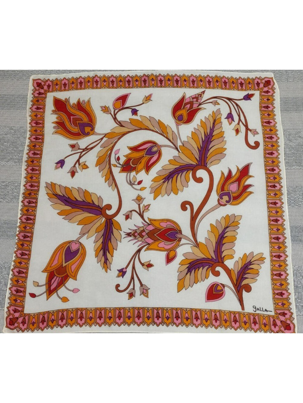 Vintage Galla 1960s Psychedelic Scarf Pucci-esque Tulips SQUARE SATIN SCARF MOD